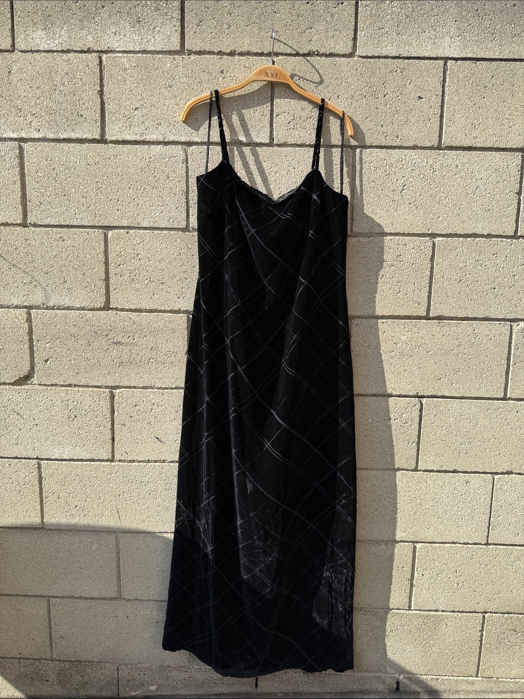 Black Velvet V Neck Dress With Subtle Check Pattern